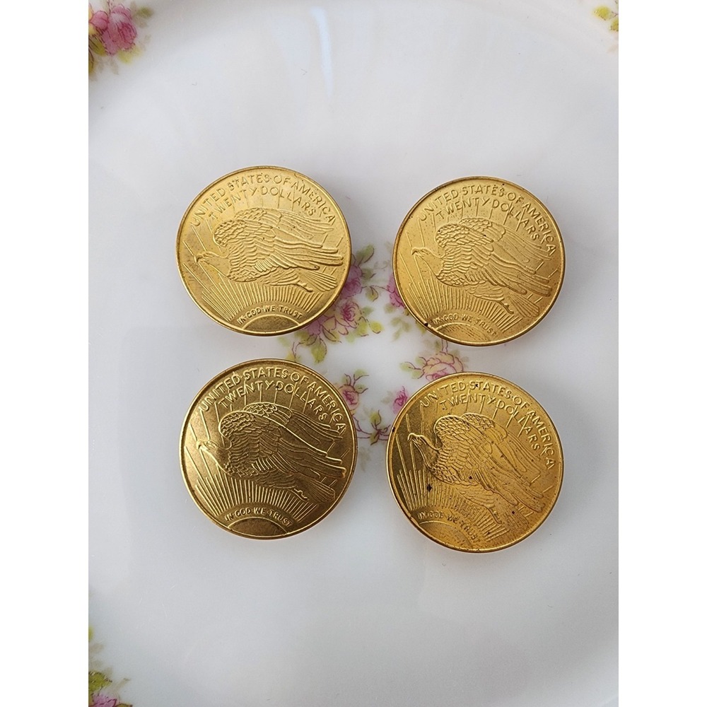 Vintage St Gaudin Button Covers Twenty Dollar Eagle Coins Metal Gold Tone Lot 4